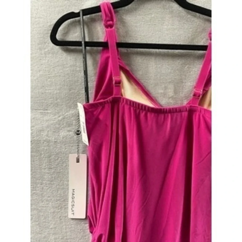 Magicsuit Women Ruby Red Draped Cowl Neck Side Tie‎ Tankini Swim Top Size 8 NEW